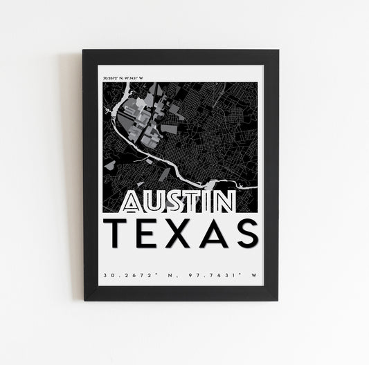 Austin City Grid Map Wall Art