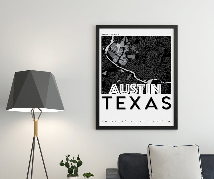 Austin City Grid Map Wall Art