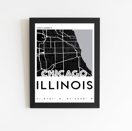 Chicago City Grid Map Wall Art