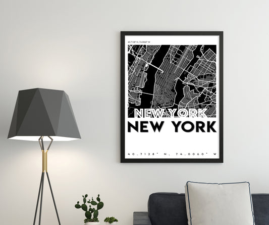 New York City Grid Map Wall Art