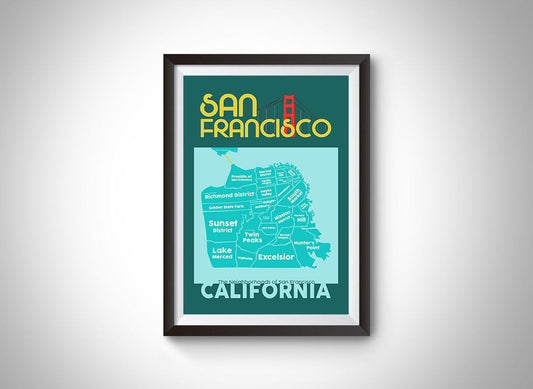 San Francisco Neighborhood Map Wall Art