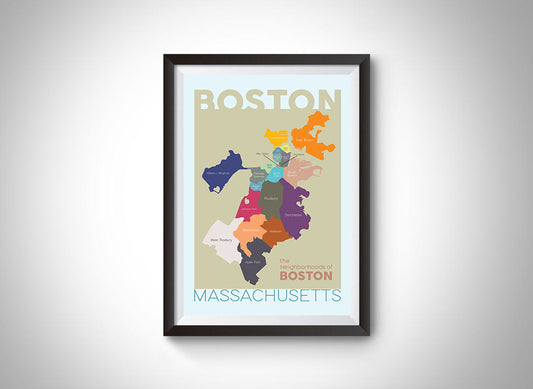 Boston Neighborhood Map Wall Art