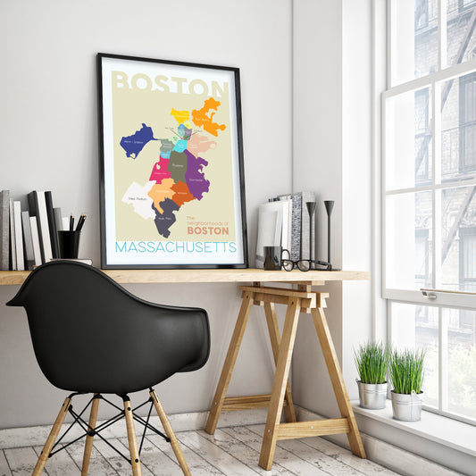 Boston Neighborhood Map Wall Art