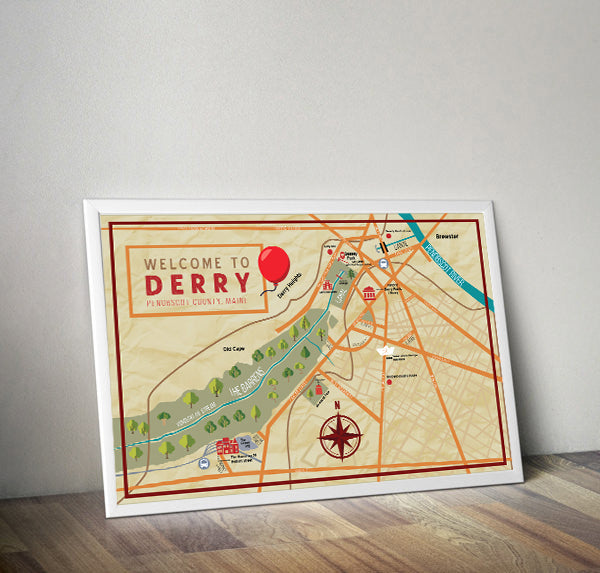 Stephen King's Derry (IT), Maine Map Wall Art