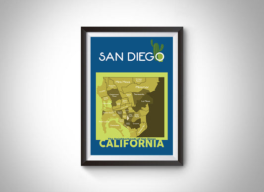 San Diego Neighborhood Map Wall Art