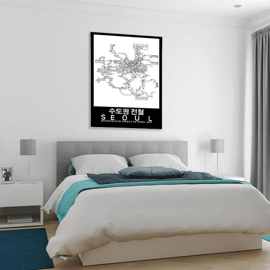 Seoul Subway Map in Refined Aluminum (Black and White)