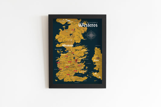Map of the Seven Kingdoms of Westeros: Game of Thrones/House of the Dragon Wall Art