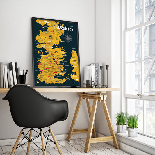 Map of the Seven Kingdoms of Westeros: Game of Thrones/House of the Dragon Wall Art