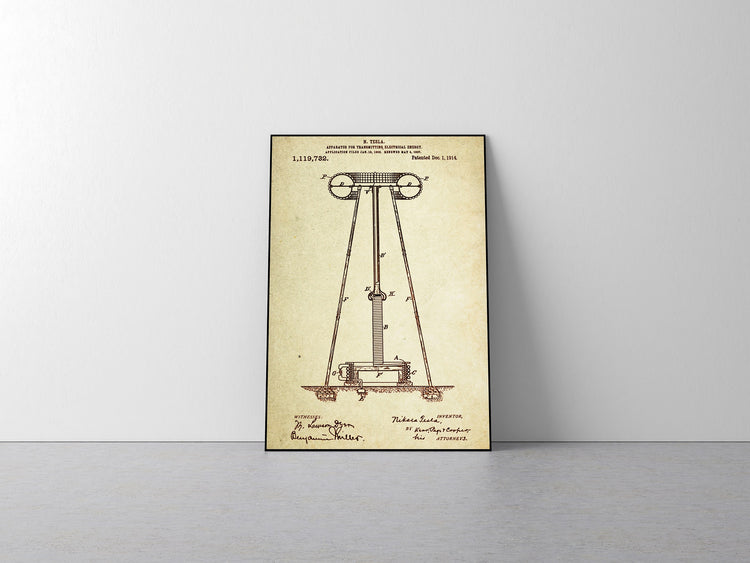 Apparatus For Transmitting Electrical Energy Patent Poster Wall Decor (1914 by Nikola Tesla)