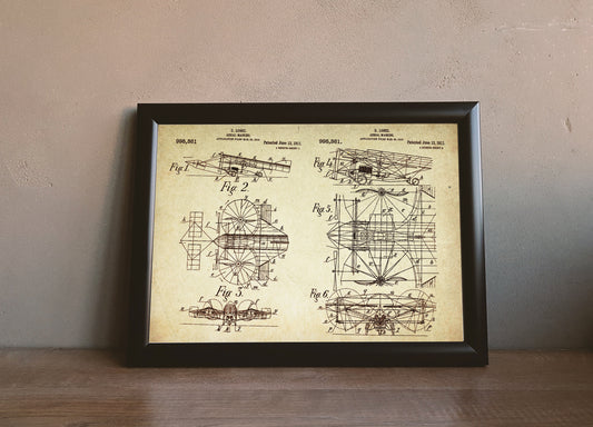 Aerial Machine/ Plane Patent Poster Wall Decor (1911 by E. Losse)