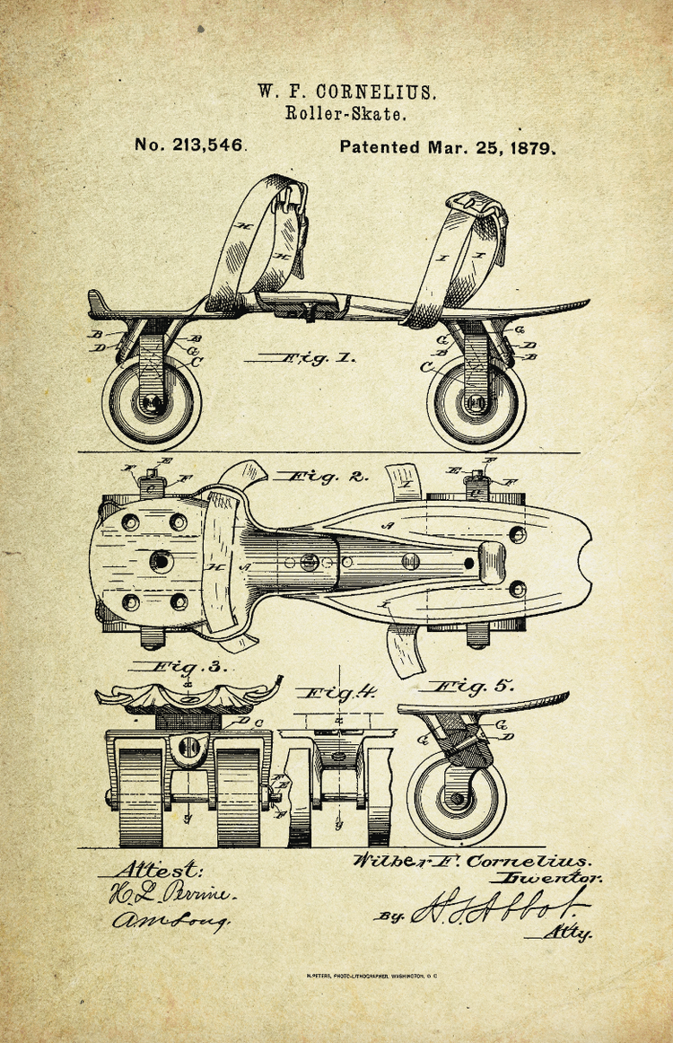 Roller Skate Patent Poster (1879, W.F. Cornelius)
