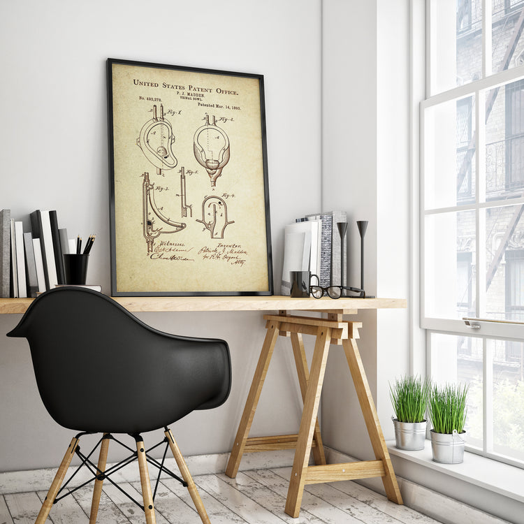 Urinal Bowl Patent Poster Wall Decor (1893 by P.J. Madden)
