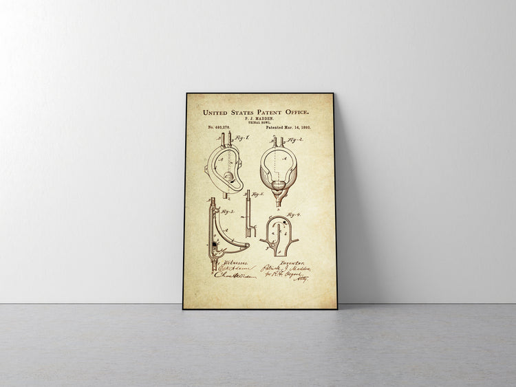 Urinal Bowl Patent Poster Wall Decor (1893 by P.J. Madden)