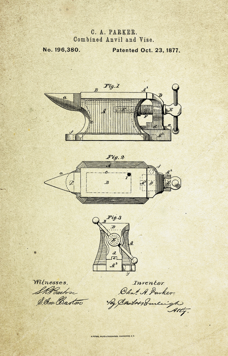 Anvil Patent Poster (1877, C.A. Parker)