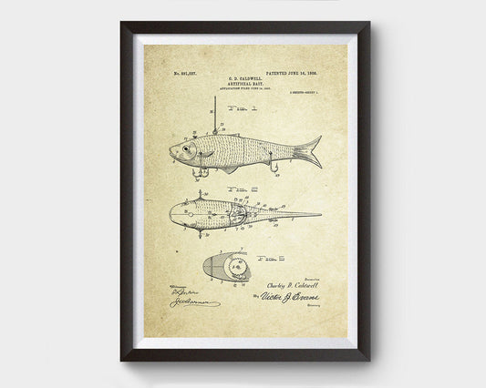 Artificial Bait Patent Poster (1908, C.D. Caldwell)