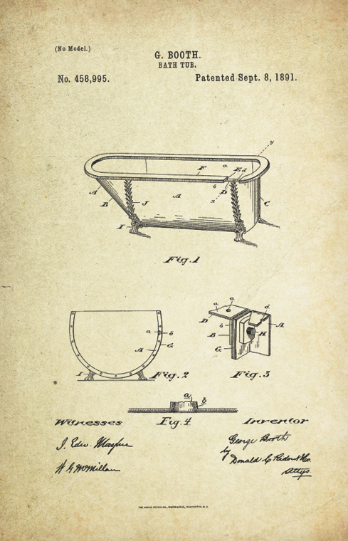 Bathtub Patent Poster (1891, G. Booth)