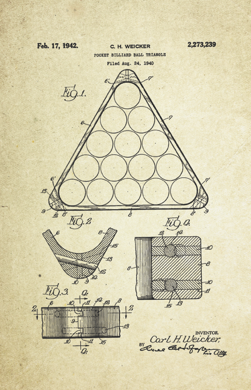 Billiard Ball Triangle Patent Poster (1940, C.H. Weicker)
