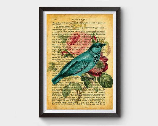 Gothic Bird & Flower Illustration, Jane Eyre Inspired Art Poster