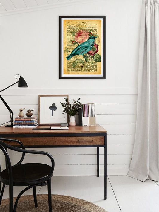 Gothic Bird & Flower Illustration, Jane Eyre Inspired Art Poster