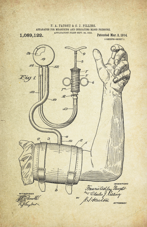 Blood Pressure Patent Poster (1914, F.A. Faught & C.J. Pilling)