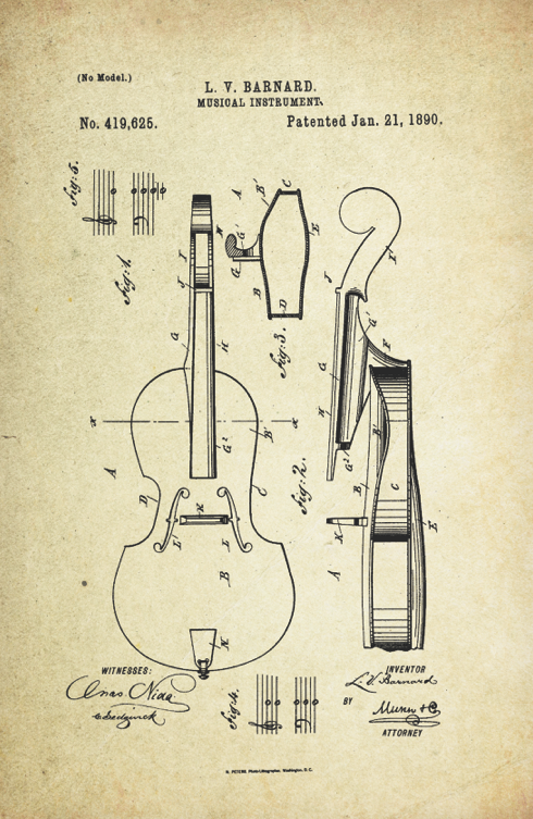 Cello Patent Poster (1890, L.V. Barnard)