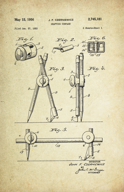Compass Patent Poster (1953, J.F. Czerniewcz)