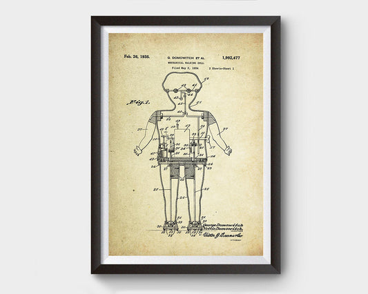 Mechanical Walking Doll Patent Poster (1935, G. Domowitch)