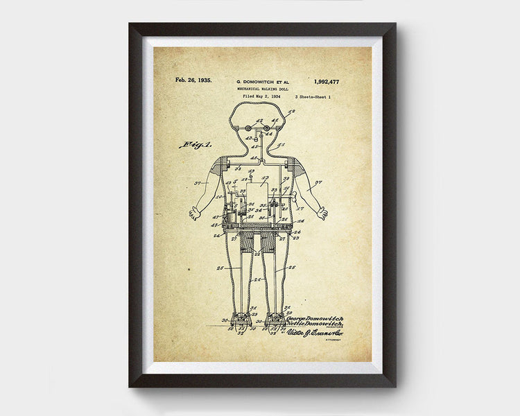 Mechanical Walking Doll Patent Poster (1935, G. Domowitch)