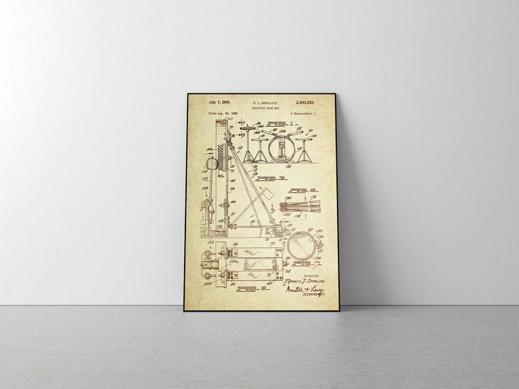 Drum Set Patent Poster Wall Decor (1959 by F.J. Ippolito)