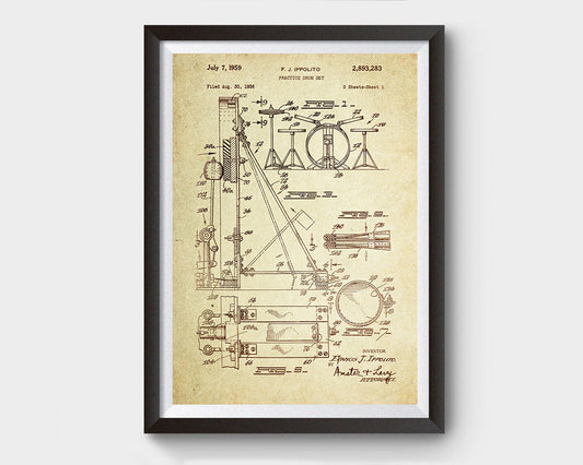Drum Set Patent Poster Wall Decor (1959 by F.J. Ippolito)