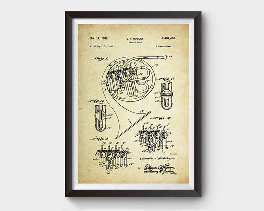 French Horn Patent Poster (1945, C.F. Hubley)