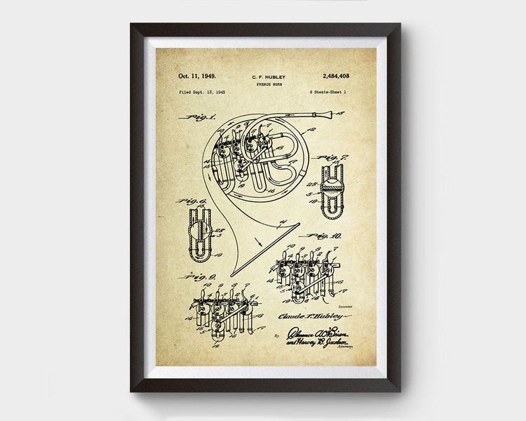French Horn Patent Poster (1945, C.F. Hubley)
