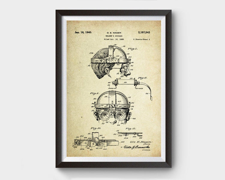 Welder's Goggles Patent Poster (1940, O.E. Hagen)