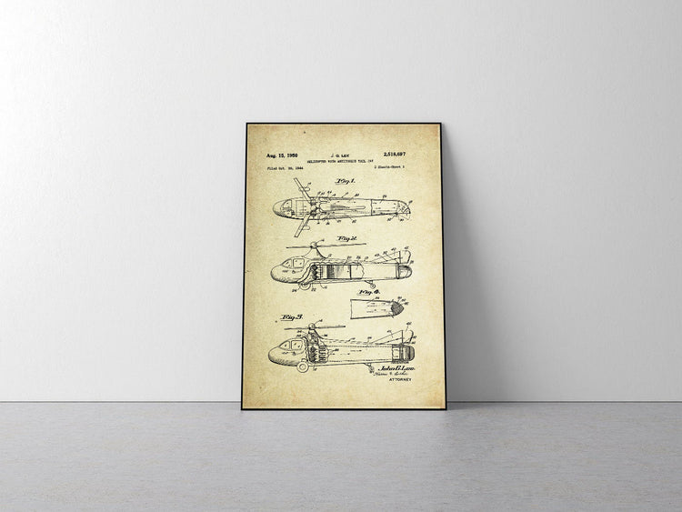 Helicopter with Anti-torque Tail Jet Patent Poster (1950, J.G. Lee)