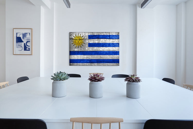 Uruguay Flag Graffiti Wall Art Printed on Brushed Aluminum