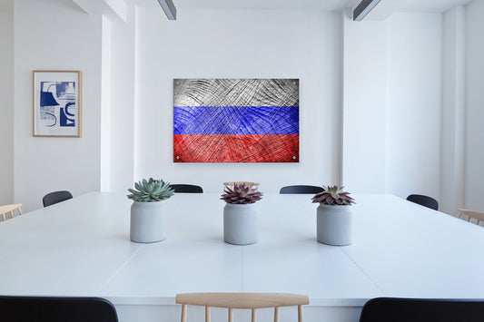 Russia Flag Graffiti Wall Art Printed on Brushed Aluminum