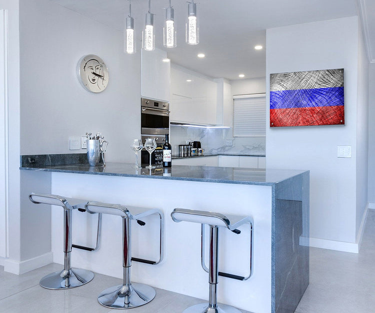 Russia Flag Graffiti Wall Art Printed on Brushed Aluminum