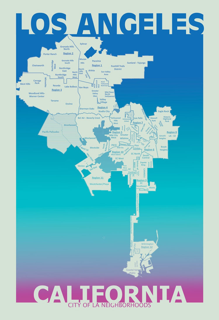Los Angeles California Neighborhood Map Poster