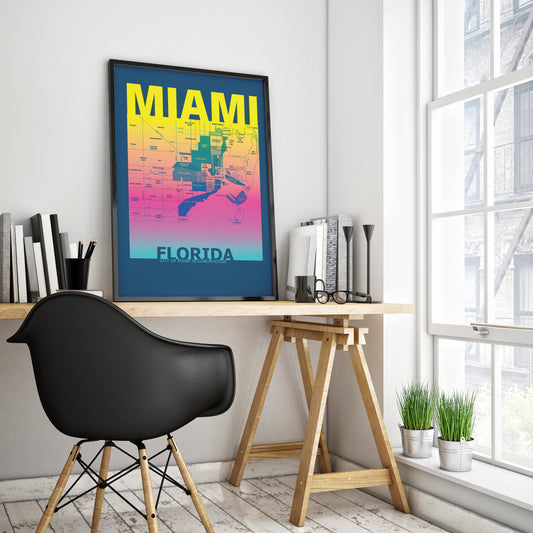 Miami Florida Neighborhood Map Poster