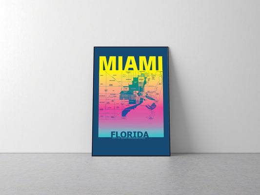 Miami Florida Neighborhood Map Poster