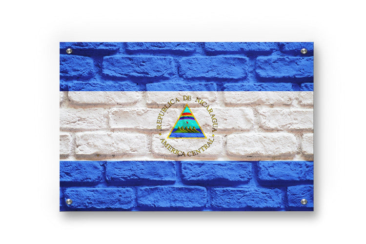 Nicaragua Flag Graffiti Wall Art Printed on Brushed Aluminum