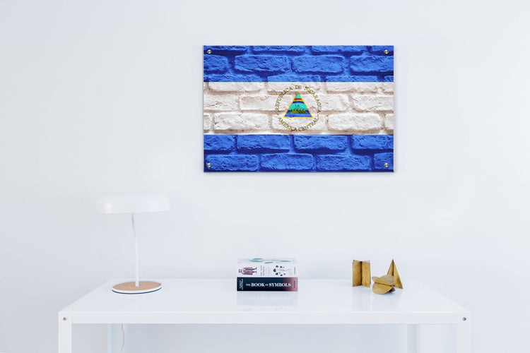 Nicaragua Flag Graffiti Wall Art Printed on Brushed Aluminum