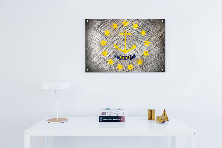 Rhode Island State Flag Graffiti Wall Art Printed on Brushed Aluminum