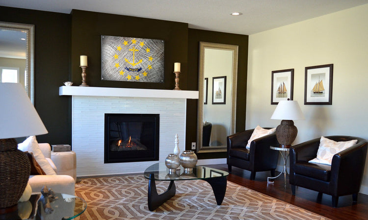 Rhode Island State Flag Graffiti Wall Art Printed on Brushed Aluminum