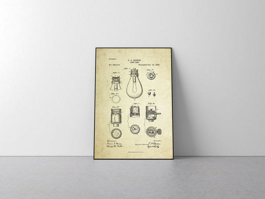 Lamp Base Patent Poster (1890, Thomas Edison)