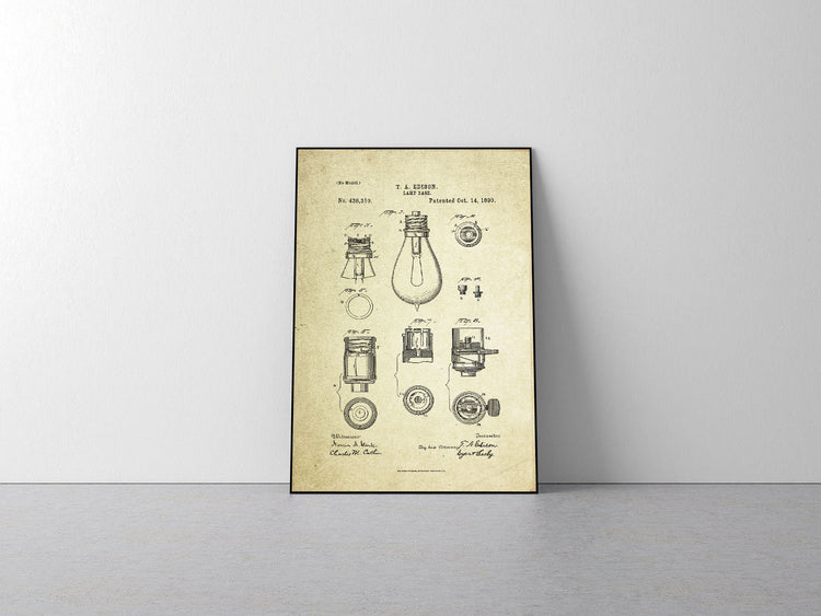 Lamp Base Patent Poster (1890, Thomas Edison)
