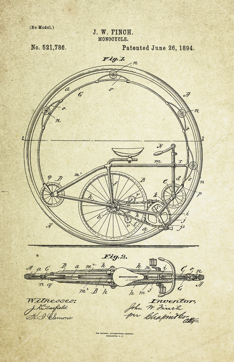 Monocycle Patent Poster (1894, J.W. Finch)