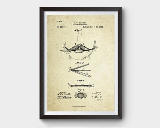 Mustache Curler Patent Poster (1894, C. C. Burgio)