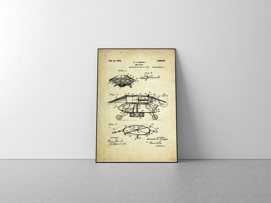 Helicopter (Old) Patent Poster (1928, E. L. Crespo)