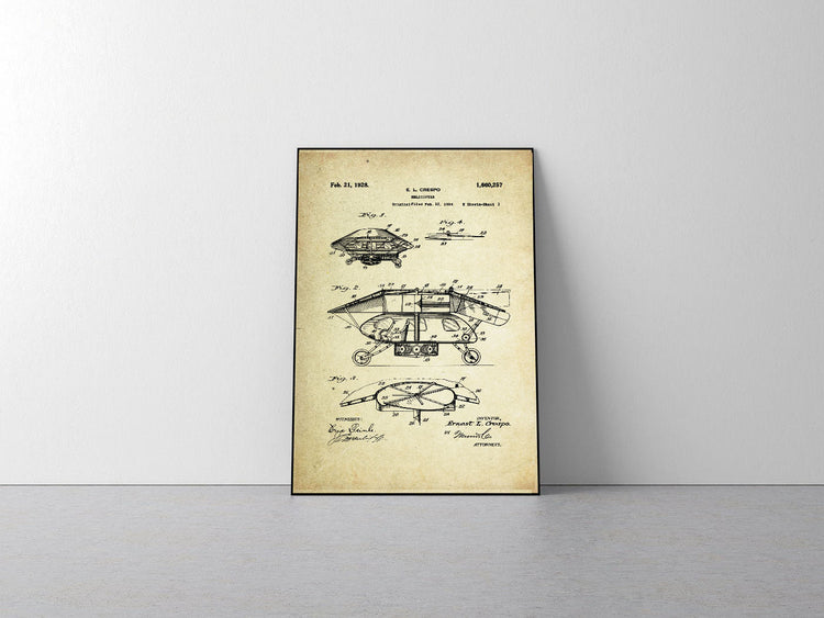 Helicopter (Old) Patent Poster (1928, E. L. Crespo)